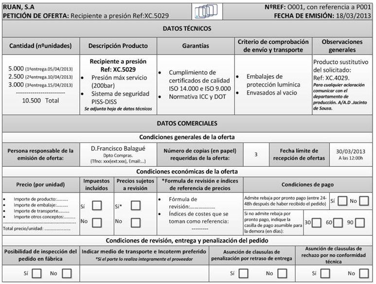 Petición de oferta en compra en logística