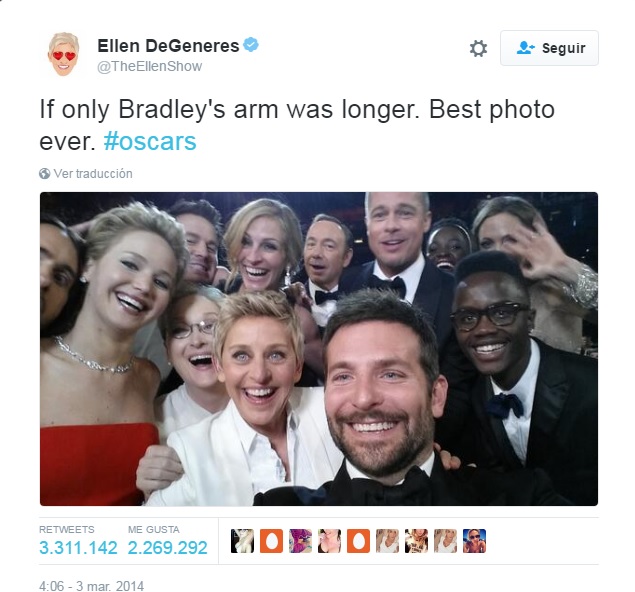  Ellen de Generes, y el selfie más compartido de la historia